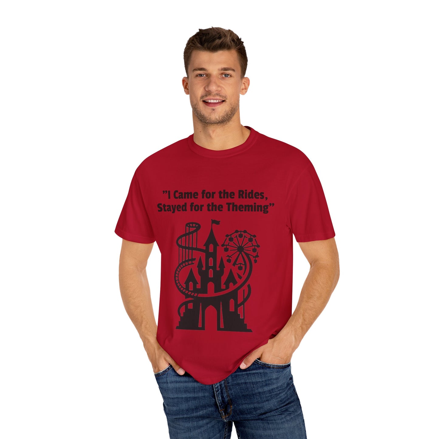 Amusement Park Themed Unisex T-Shirt - "I Came for the Rides, Stayed for the Theming"
