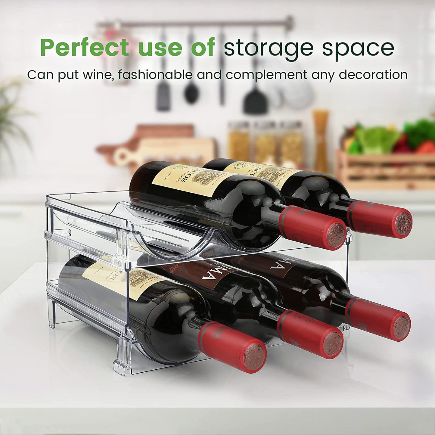 Stackable Water Bottle Organizer Rack – 2-Pack Cabinet Storage Solution. Sleek & Space-Saving Design for Kitchen or Pantry