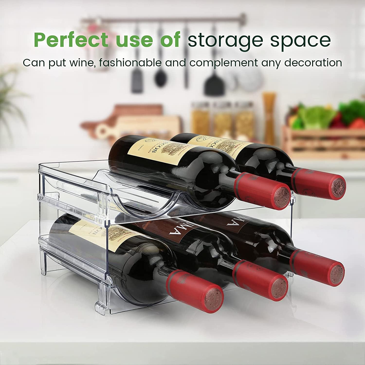 Stackable Water Bottle Organizer Rack – 2-Pack Cabinet Storage Solution. Sleek & Space-Saving Design for Kitchen or Pantry