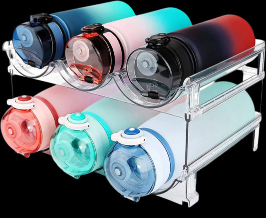 Stackable Water Bottle Organizer Rack – 2-Pack Cabinet Storage Solution. Sleek & Space-Saving Design for Kitchen or Pantry