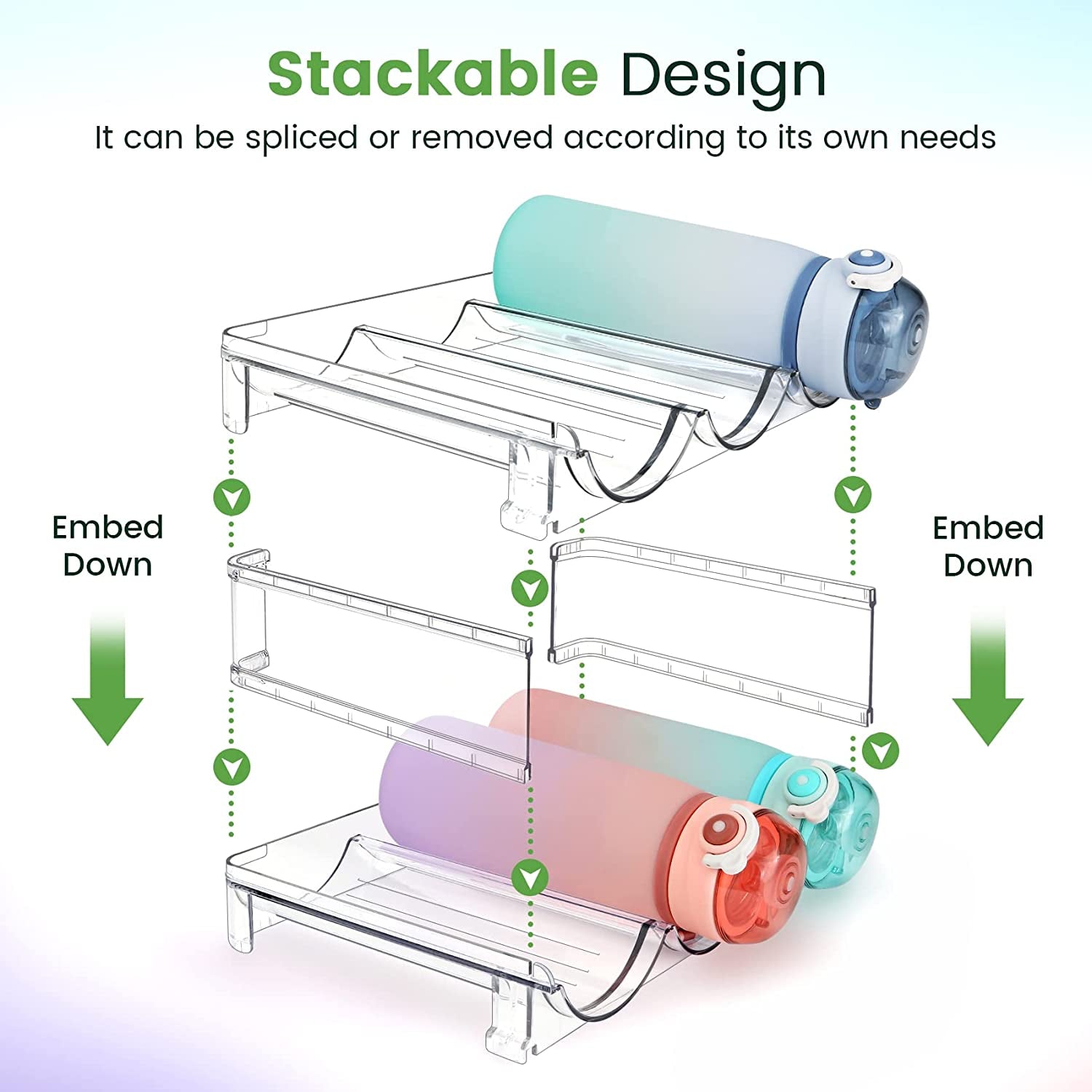 Stackable Water Bottle Organizer Rack – 2-Pack Cabinet Storage Solution. Sleek & Space-Saving Design for Kitchen or Pantry